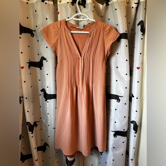 Peachy Pink Mini Sundress with V-Neck Flutter Sleeves - Picture 1 of 5